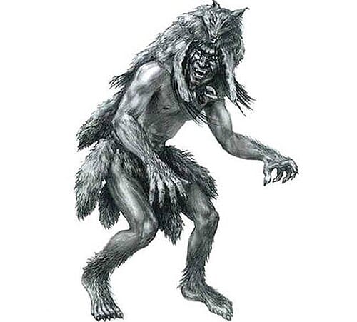 Artistic depiction of a Navajo yee naaldlooshii — the shapeshifting witch figure at the centre of the skinwalker tradition, shown in the transitional state between human and animal form