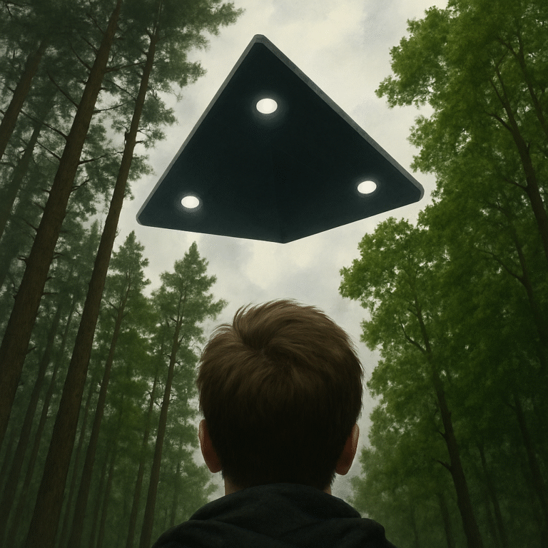 Belgian forest witness reports silent hovering black triangular craft